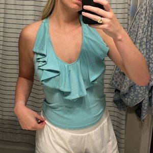 blue tank top with ruffles